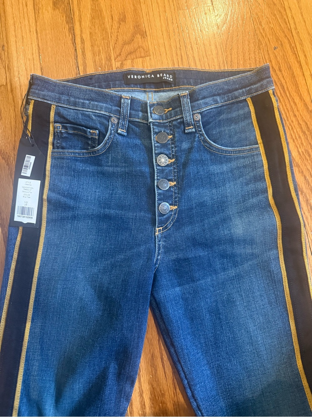 Veronica Beard Debbie 10” Skinny w/ Tuxedo stripe in Blue Tidal NWT